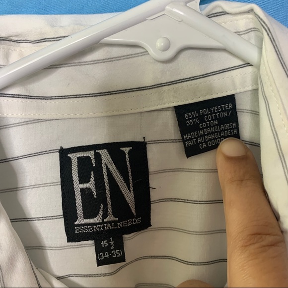 Essential Needs-White Button Up Striped Shirt 15.5 - Picture 9 of 9